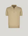 Canali Polo Zippé En Coton Rasé Beige Et Glace In Brown