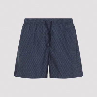 Canali Patterned Drawstring Swim Shorts In Blue