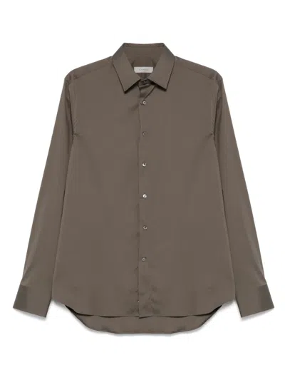 Canali Poplin Shirt In Brown