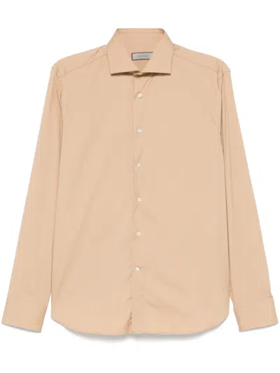 Canali Poplin Shirt In Brown