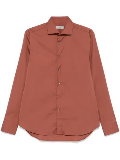 Canali Poplin Shirt In Brown
