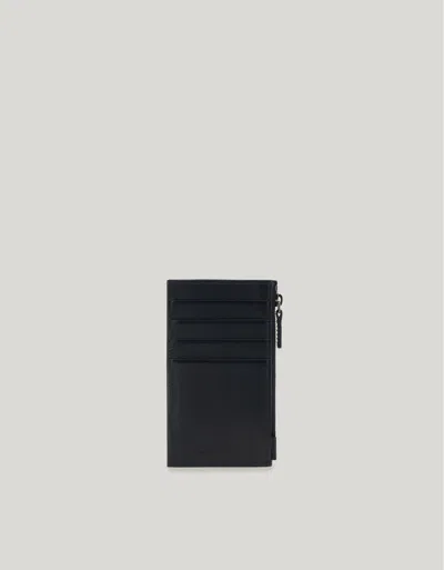 Canali Porte-cartes Noir En Cuir De Veau Avec Zip In Black