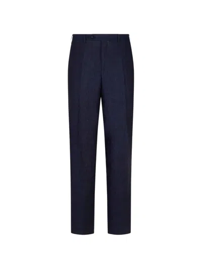 Canali Pressed-crease Linen Trousers In Black