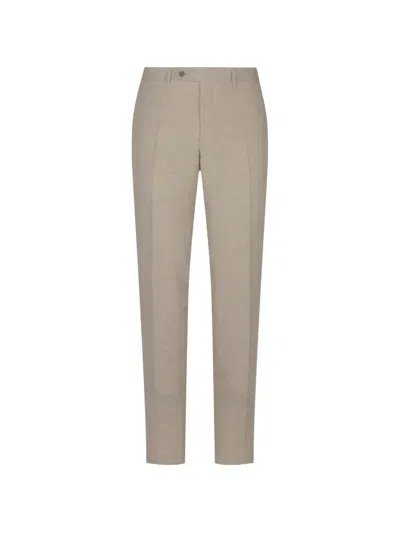 Canali Pressed-crease Linen Trousers In Brown