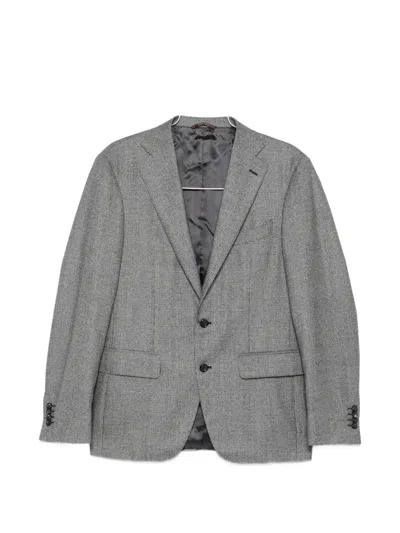 Canali Prince Of Wales Buttoned Suit In Gray