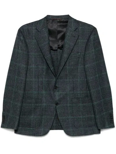 Canali Prince Of Wales-pattern Blazer In Blue