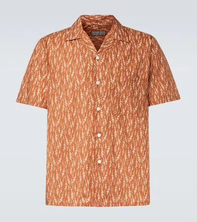 Canali Printed Cotton-blend Bowling Shirt In Brown