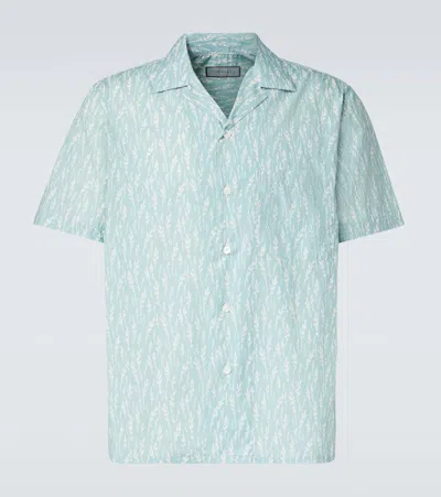 Canali Printed Cotton-blend Bowling Shirt In Green