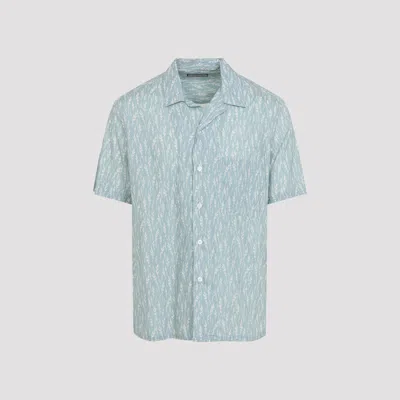 Canali Printed Linen And Cotton Boxy-fit Shirt In Green