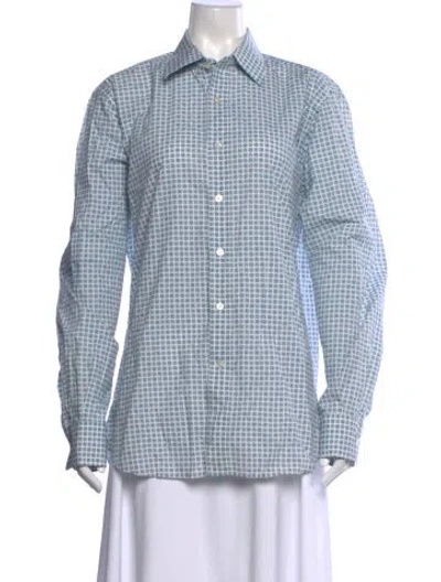 Pre-owned Canali Printed Long Sleeve Button-up Top In Blue