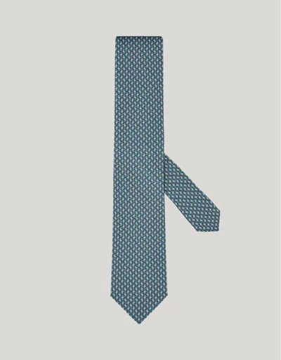 Canali Printed Silk Tie, Geometric Pattern In Blue