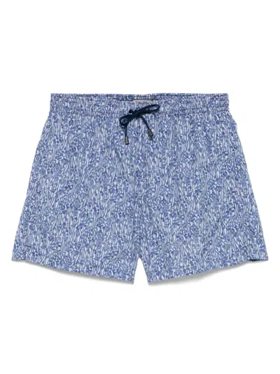 Canali Straight-leg Mid-length Printed Swim Shorts In Blue