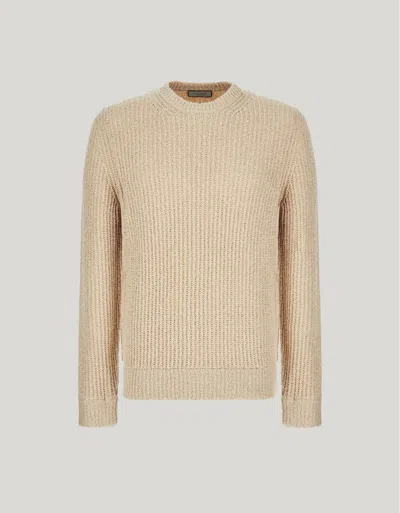 Canali Pull À Col Ras-du-cou Couleur Sable En Coton Et Cachemire In Neutral