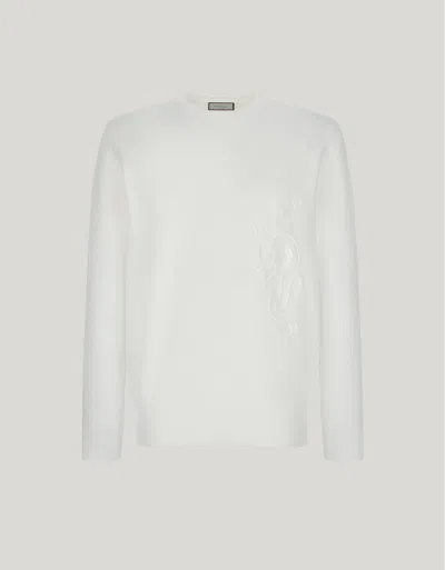 Canali Pull À Col Ras Du Cou En Polycoton Avec Broderie Blanc Cassé In White