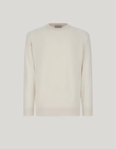 Canali Pull Col Rond À Manches Longues En Jersey De Coton Et De Soie Couleur Crème In Neutral