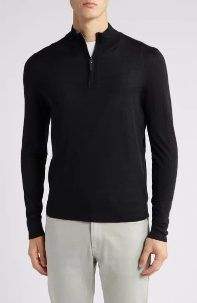 Canali Quarter Zip Cashmere & Wool Blend Sweater In Black