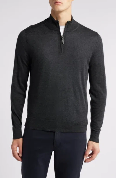 Canali Quarter Zip Wool Sweater In Charcoal