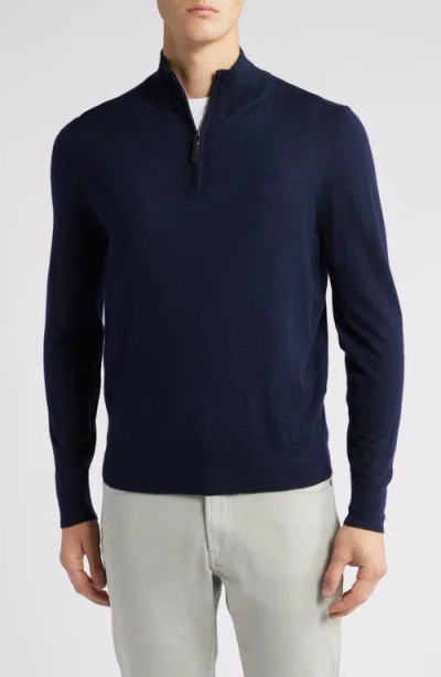 Canali Quarter Zip Cashmere & Wool Blend Sweater In Navy
