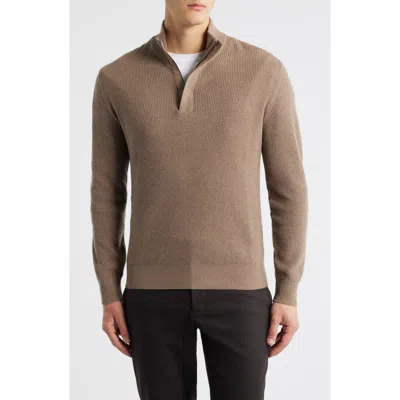 Canali Quarter Zip Wool & Cashmere Blend Sweater In Brown