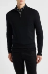 Canali Quarter Zip Wool Blend Sweater In Black