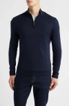 Canali Quarter Zip Wool Blend Sweater In Blue