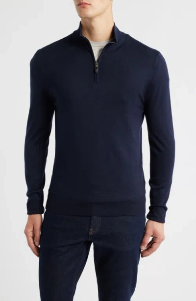 Canali Quarter Zip Wool Blend Sweater In Blue