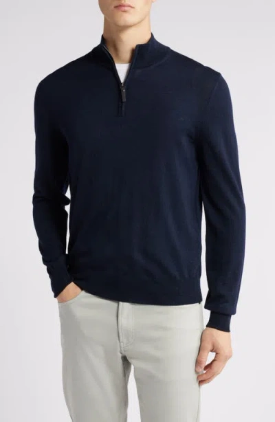 Canali Quarter Zip Wool Sweater In Navy