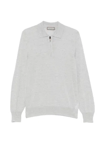 Canali Quarter-zip Knitted Polo Shirt In Gray