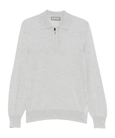 Canali Quarter-zip Knitted Polo Shirt In Gray