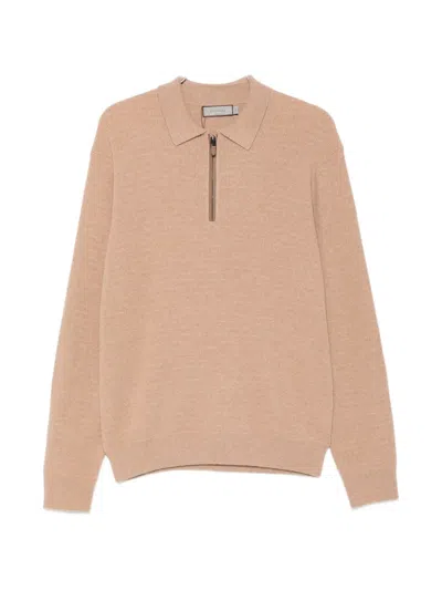 Canali Quarter-zip Knitted Sweater In Neutrals