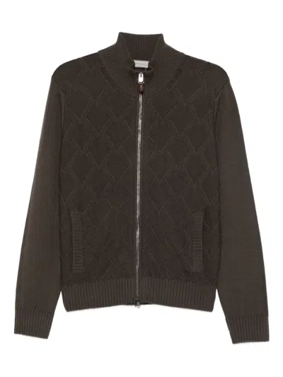 Canali Quilted Zip-up Cardigan In Brown