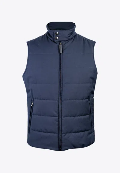 Canali Quilted Zip-up Vest In Blue