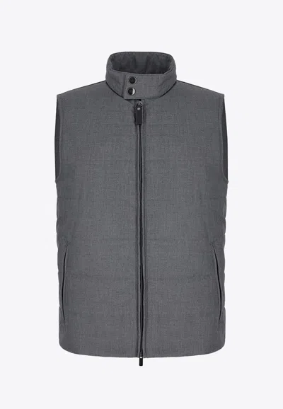 Canali Quilted Zip-up Vest In Gray