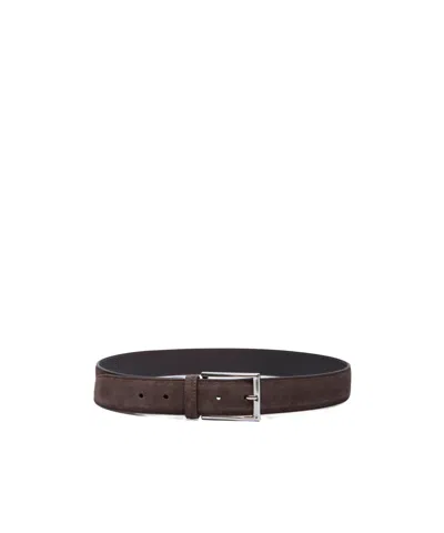 CANALI RECTANGULAR-BUCKLE SUEDE BELT