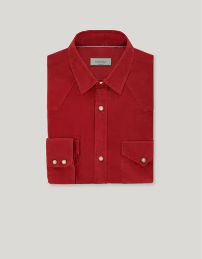 Canali Red Casual Cotton Corduroy Regular-fit Shirt