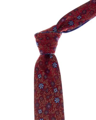 Canali Red Floral/blue Medallions Reversible Silk Tie In Multi