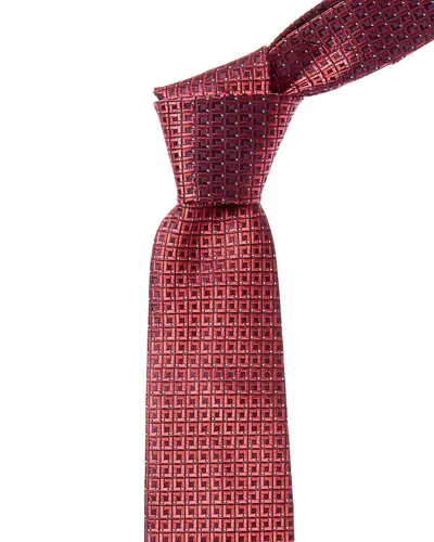 Canali Red Squares Silk Tie In Brown