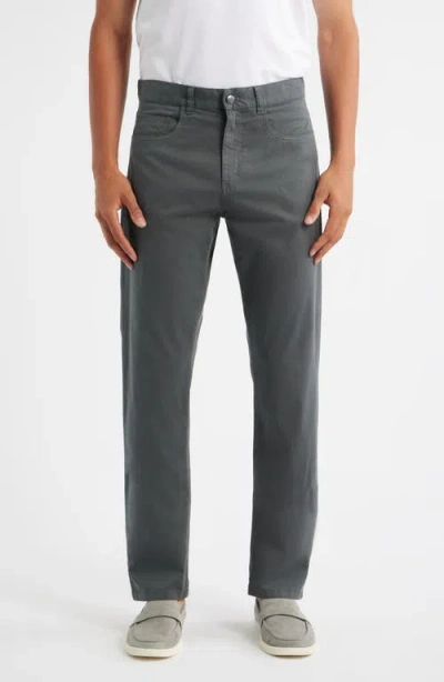 Canali Regular Fit 5-pocket Cotton Stretch Twill Pants In Gray