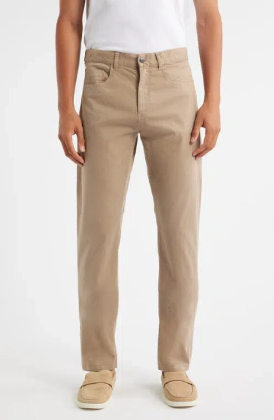 Canali Regular Fit 5-pocket Cotton Stretch Twill Pants In Nude