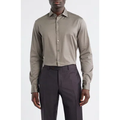 Canali Regular Fit Cotton Jersey Button-up Shirt In Brown