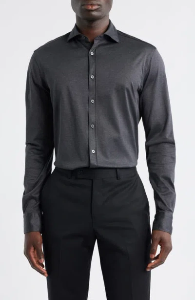 Canali Regular Fit Cotton Jersey Button-up Shirt In Gray