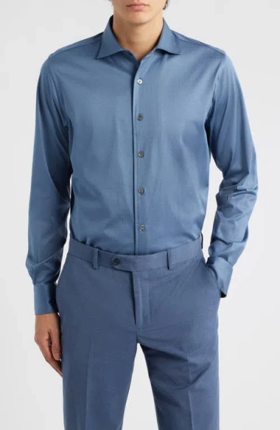 Canali Regular Fit Cotton Jersey Dress Shirt In Blue
