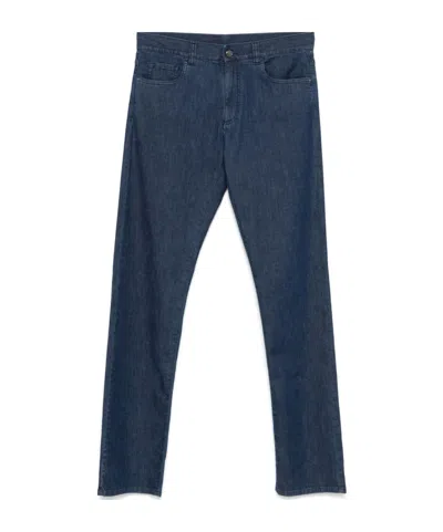 Canali Regular Fit Cotton Stretch Denim Jeans In Blue