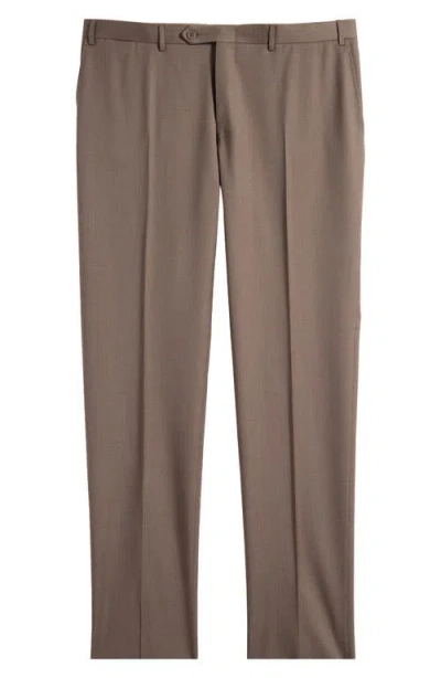 Canali Regular Fit Flat Front Wool Dress Pants In Brown