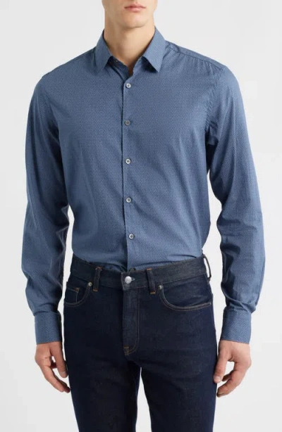 CANALI CANALI REGULAR FIT GEOMETRIC PRINT COTTON BLEND BUTTON-UP SHIRT