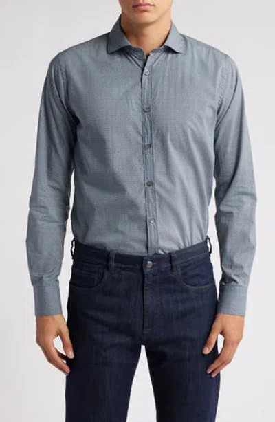 Canali Regular Fit Geometric Print Dress Shirt In Grey Blue