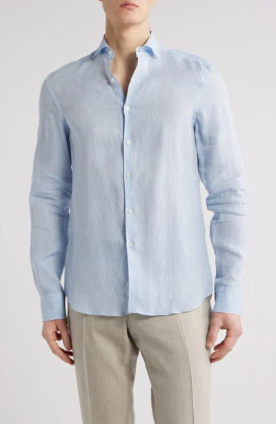 Canali Regular Fit Linen Dress Shirt In Light Blue