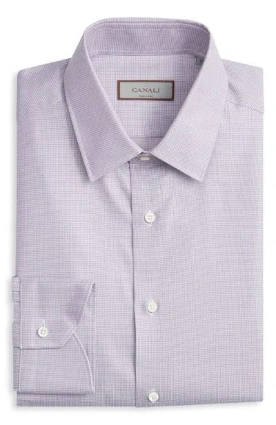 Canali Regular Fit Micro Check Dress Shirt In Purple