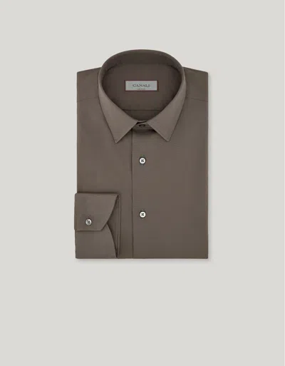 Canali Regular Fit Shirt In Brown Stretch Cotton