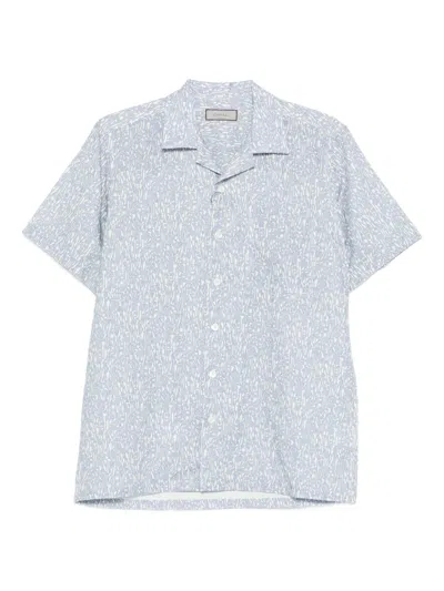 Canali Revere-collar Patterned Shirt In Blue